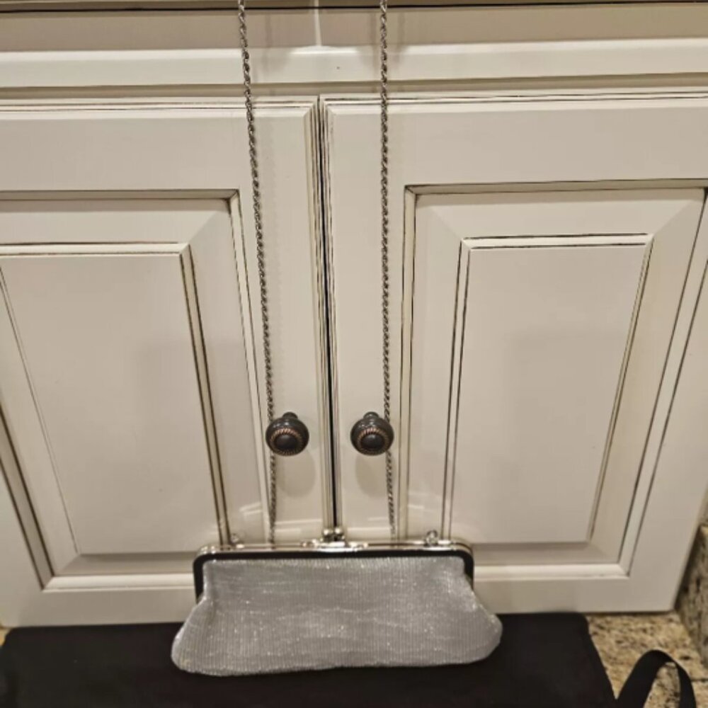 La Regale Silver Metallic Textured Shimmer with Metal Chain Evening Bag CLASSIC